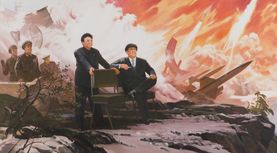 Pak Yong Chol, The Missiles, 1994—2004. Oil on canvas, 152 x 272 cm. Photo: Sigg Collection, Mauensee © The artist