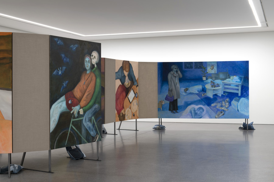 Exhibition view, Noemi Pfister, Heart on Sleeve, Manor Kunstpreis Graubünden 2025. Bündner Kunstmuseum Chur, 2025. In Your Arms, 2025 / Meltdown, 2025 / Sleepover (Tinfoil Dreams), 2025 (v.l.n.r.). Photo credit: Thomas Strub. © Noemi Pfister