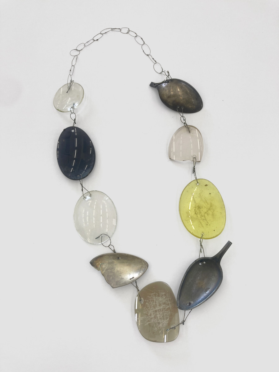 Bernhard Schobinger, Löffel-Brillen-Kette / Spoon-Glasses Necklace, 2013, Necklace made of silver, steel, glass, acrylic, 31 x 15.5 x 1.7 cm, Neckline 65 cm