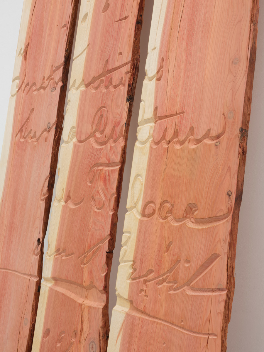 Denise Bertschi, SPATIAL CONVERS(I)OR. The Villa of (no) Return (engraved sequoia wood, detail), 2024. Photography: Sebastian Verdon. Courtesy: Images copyright and courtesy of the artists and CAN Centre d’art Neuchâtel