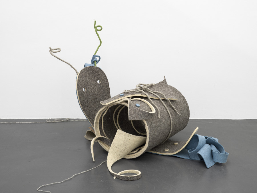 Min Yoon, Exit Snail Enter Snail, 2024, Wool felt, cardboard, thread, wire, approx. 60 x 100 x 70 cm. Photo: Cedric Mussano