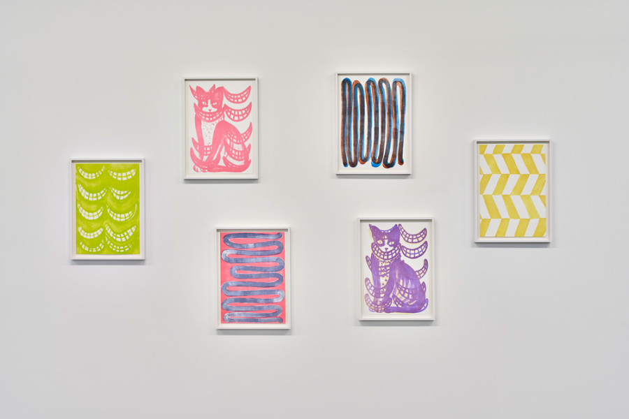 Installation view, NEOGEO, Décalages féminins, works by Athene Galiciadis, Edition VFO, Zürich, 2025. Photography by Bernhard Strauss