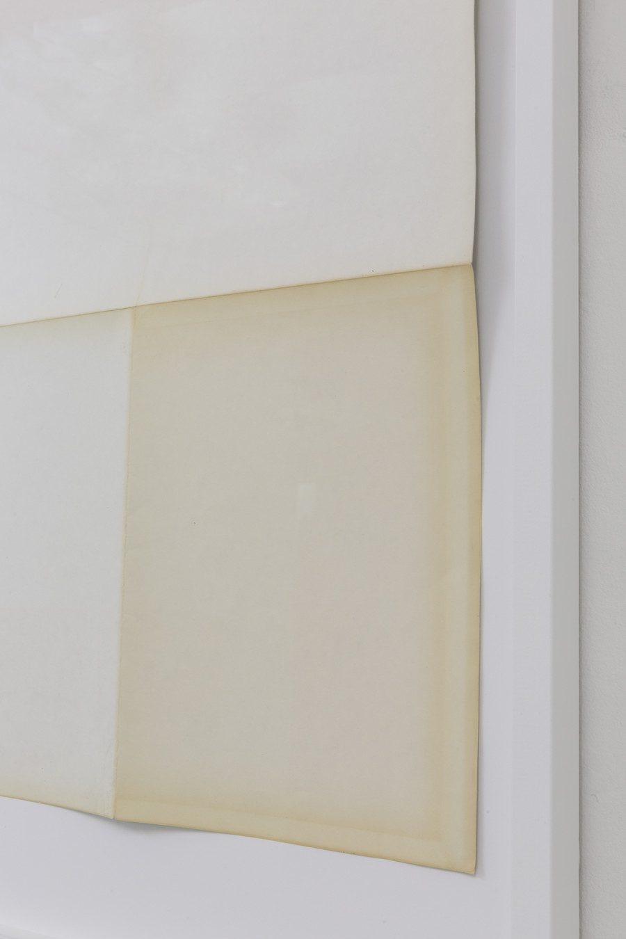 Théa Giglio, Untitled (A Thousand Words) II, 2023, detail, unfolded paper, white wooden frame, UV glass.