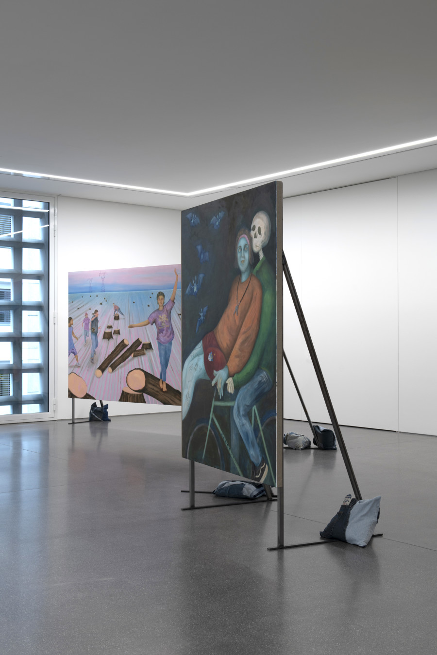 Exhibition view, Noemi Pfister, Heart on Sleeve, Manor Kunstpreis Graubünden 2025. Bündner Kunstmuseum Chur, 2025. Harvest Time, 2025 / In Your Arms, 2025  (v.l.n.r.). Photo credit: Thomas Strub. © Noemi Pfister