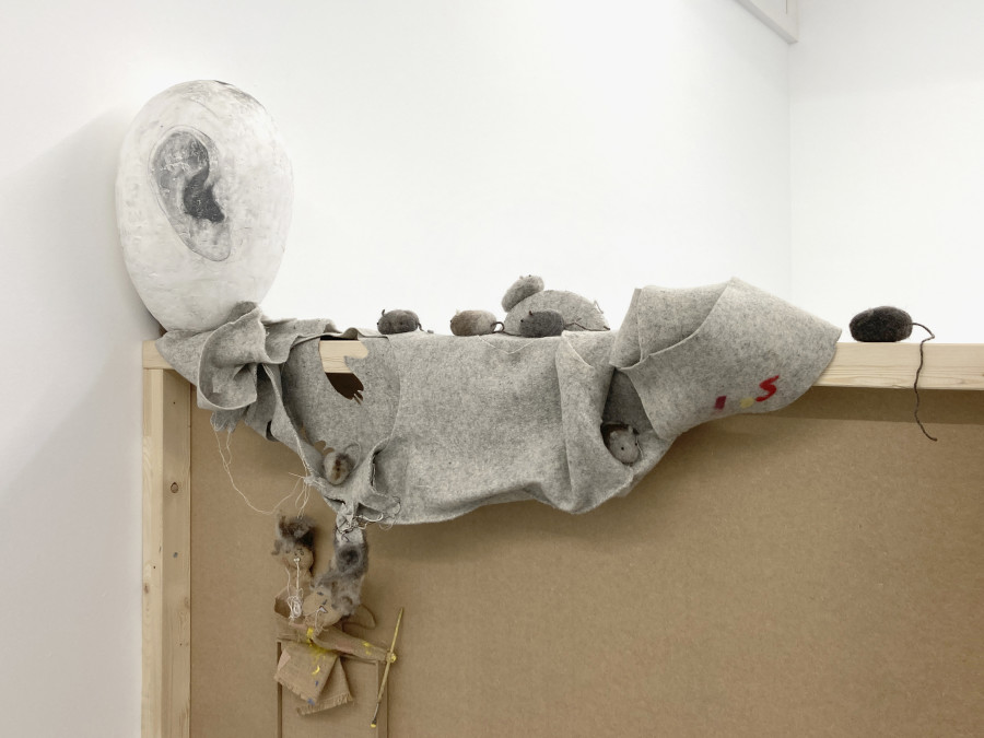 Min Yoon, The Creator, 2024, Wool felt, styrofoam, mineral polymer, steel, fabric, polyester filling, 100 x 150 x 45 cm. Photo: Cedric Mussano