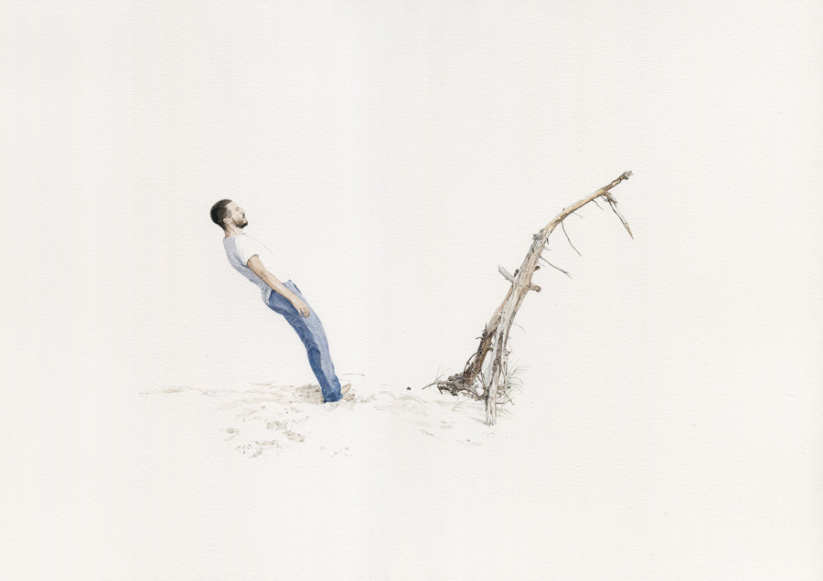 Fabien MÉRELLE, Deux branches, 2020. Ink and watercolor on paper, 45,8 x 57,7 cm, (Ref. MÉR09194)