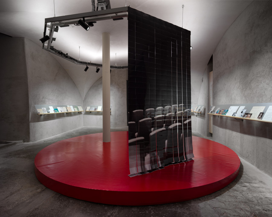 Exhibition view “Suzanne Perrottet. After Dada, After Dance,” Cabaret Voltaire 2025; temporary contribution by Tarren Johnson & Joel Cocks, Viewing Room (Shell Note Verliebt), 2025. Photo: Cedric Mussano. Courtesy: Suzanne Perrottet, Walter Schwabe / Fotostiftung Schweiz, Luise Schwabe / ProLitteris, Niklaus Stauss, Johann Adam Meisenbach, Tarren Johnson & Joel Cocks, Elaine Mitchener, New Kyd, Thibault Lac.