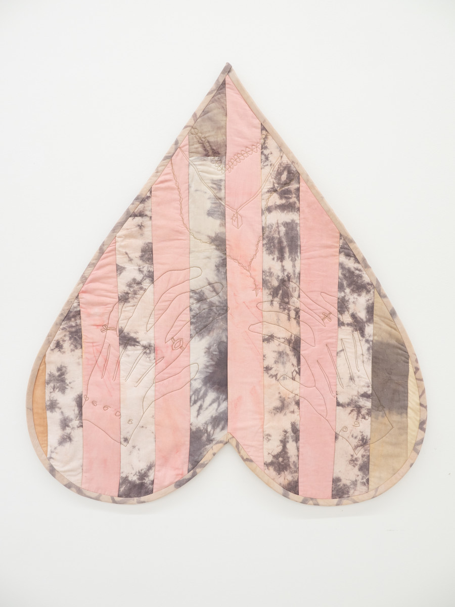 They kept earthly possessions, Anna Reutinger, Second hand linen, cotton, madder, iron sulfate, tannic acid, 93 x 102cm