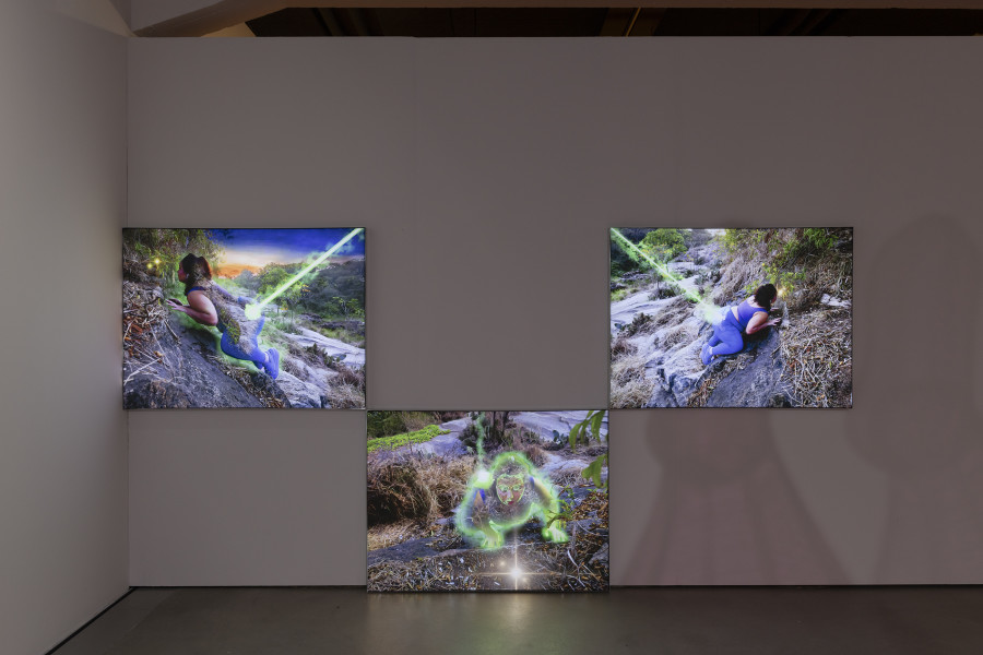 Giulia Essyad, Vaporized, 2023, Exhibition view «UBERMORGEN, Johanna Müller, Giulia Essyad. Swiss Media Art – Pax Art Awards 2023», 2024, HEK, photo: Franz Wamhof