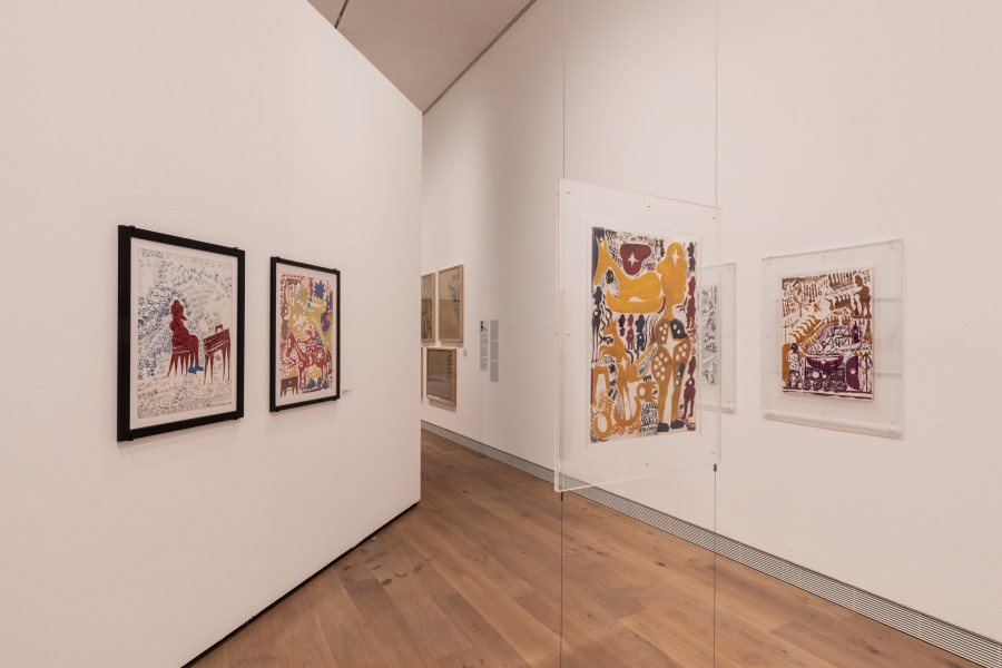 Installation view of the exhibition Écrits d'Art Brut - Wild Expression & Thought, © 2021 Museum Tinguely, Basel; photo: Matthias Willi