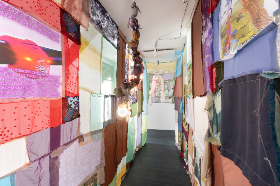 Viola Morini and Giacomo Giannatonio, ‘No child left behind’, 2021, Site-specific textile installation, Installation view at Last Tango, Zurich, 2023, photo by Luca Klett