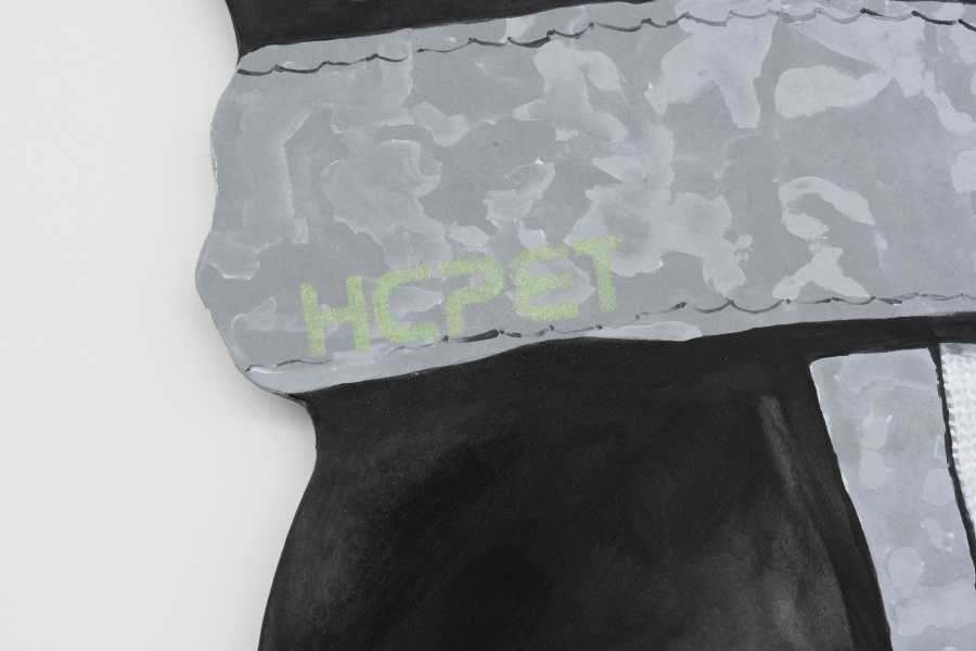 Salomé Engel, Heroic Conspiracies Promised Epic Tales (HCPET) (detail), 2025, Acrylic, bitumen, reflective road marking paint, glitter on canvas, 174 × 131cm. Photo credits: marytwo