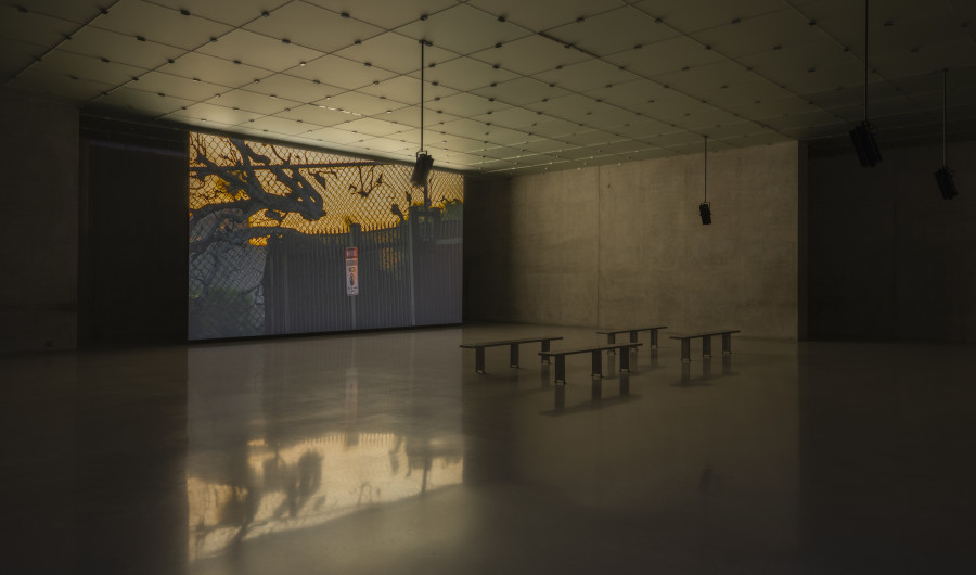 Cyprien Gaillard, When you expect flutes, it’s whistles, Exhibition view third floor Kunsthaus Bregenz, 2026, DETERRENT, 2026. Photo: Timo Ohler. © Cyprien Gaillard, Kunsthaus Bregenz. Courtesy of the artist, Kunsthaus Bregenz, Fondazione Prada