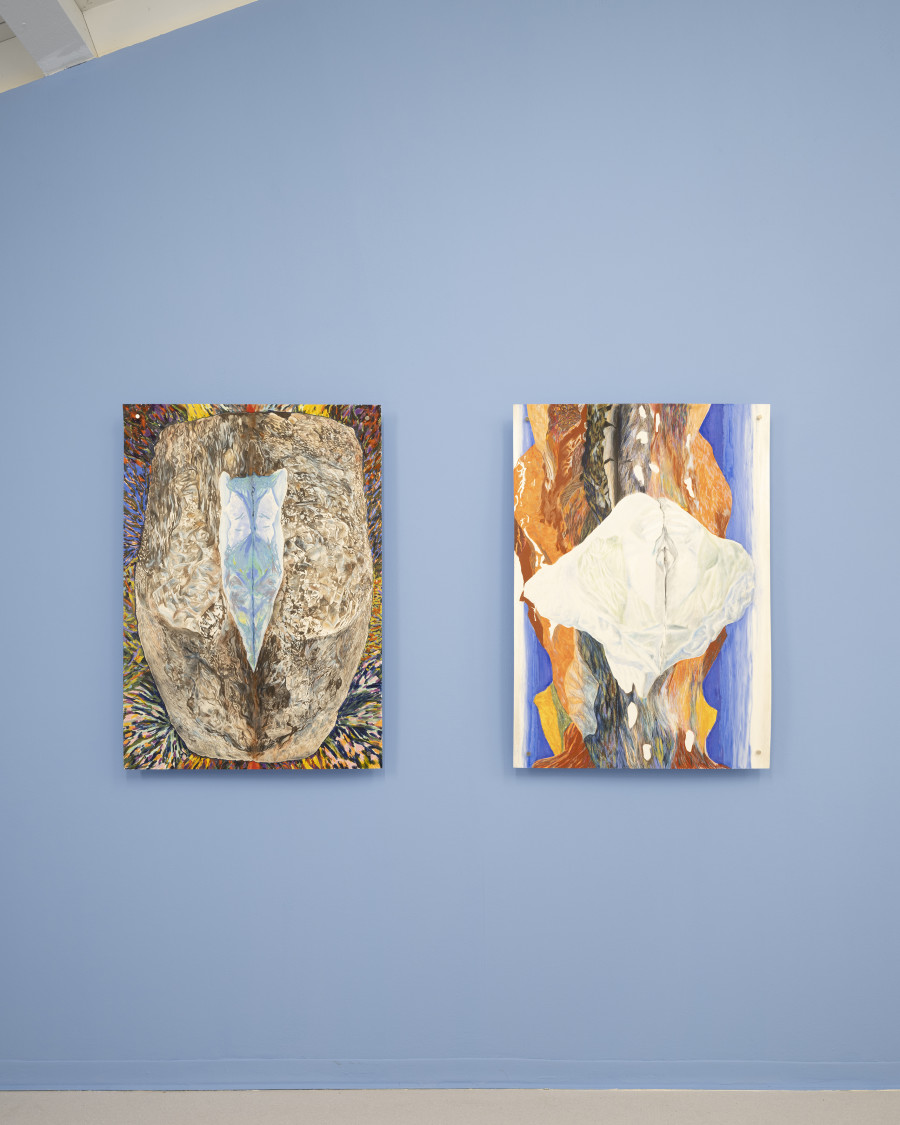 Jessica Decorvet, Paysage impossible, Exhibition view, 2026, Ferme de la Chapelle. © Photo by Dylan Perrenoud. La glace et son importante vulnérabilité, 2026, coloured pencils, oil pastels and dry pastels on paper.