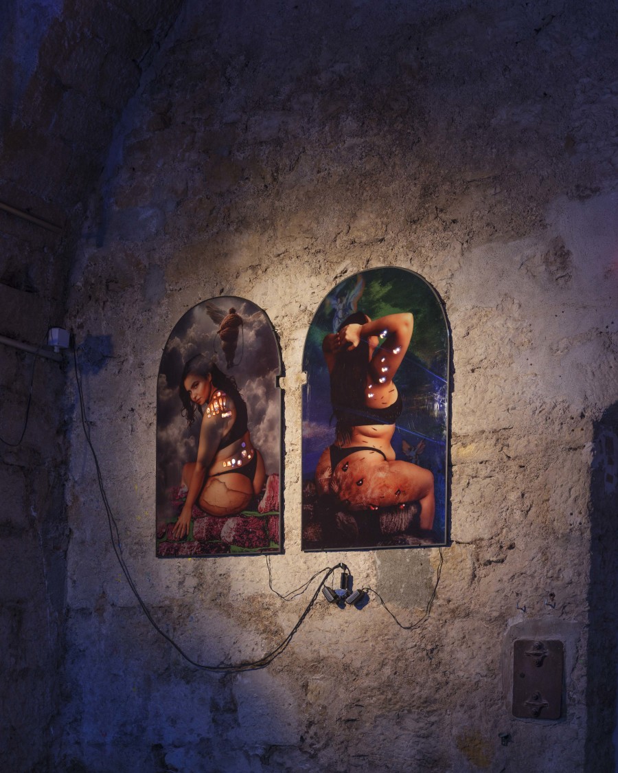 Giulia Essyad, SECRET / ANGEL, 2023, exhibition view, CAN Centre d’art Neuchâtel. Photo: S. Verdon