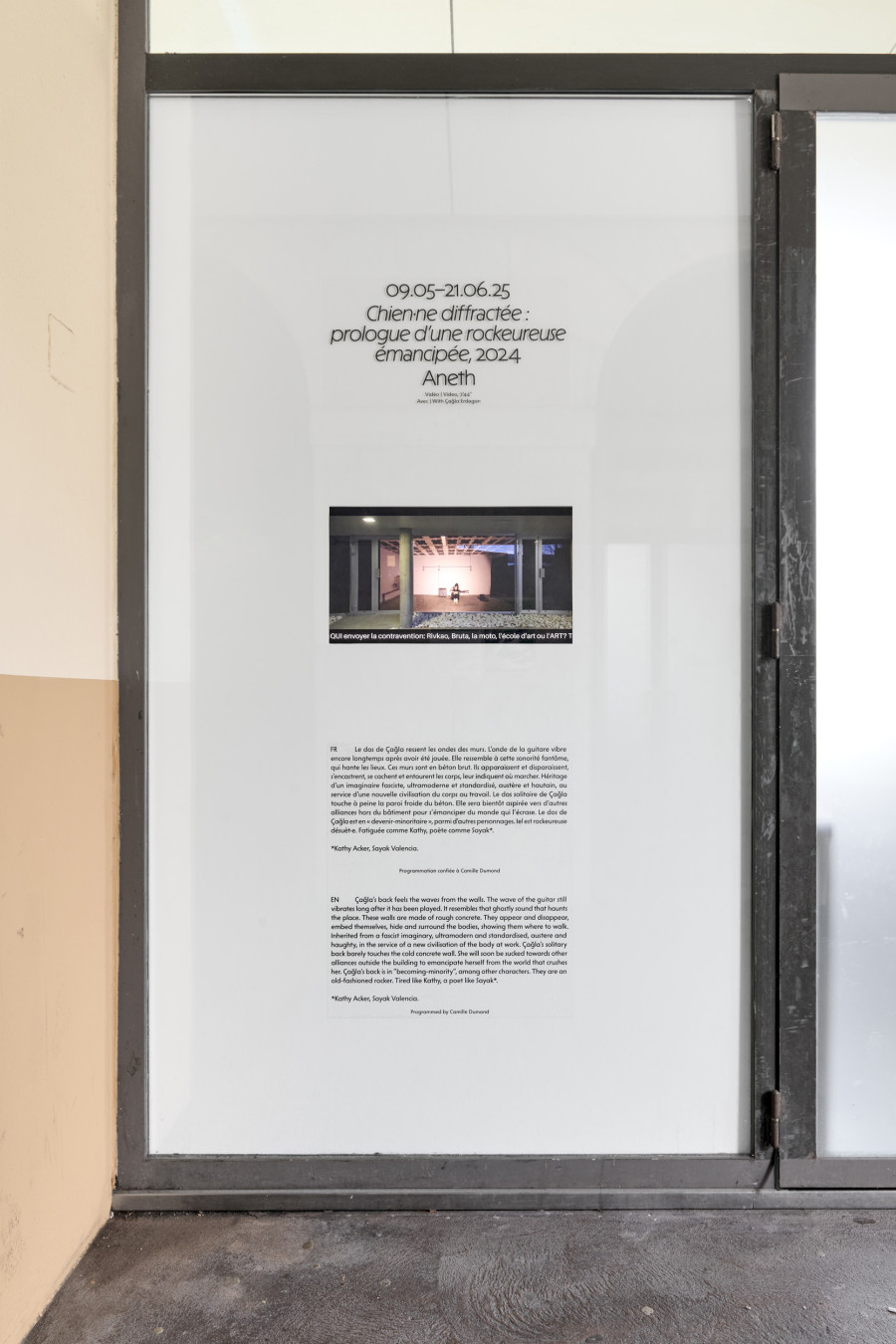 Exhibition view, Chien·ne diffractée : prologue d’une rockeureuse émancipée , Aneth, Halle Nord, Geneva, 2025. Photo credit: © Thomas Maisonnasse / Halle Nord, 2025