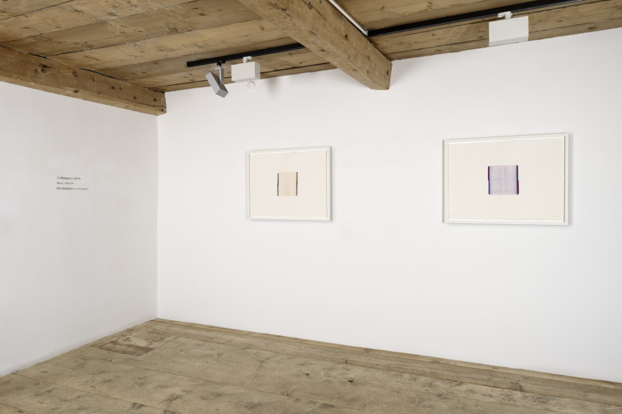 Katie Paterson, IDEAS – (A dimmer switch that adjusts the brightness of space), 2022, Callum Innes, French Ultramarine / Transparent Sienna, 2022, Paris Blue / Quinacridone Violet, 2022. Photo: Ralph Feiner, Courtesy of the artists and Galerie Tschudi