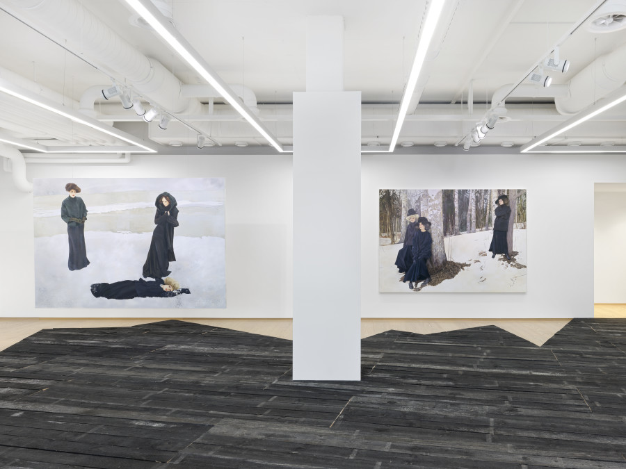 Installation view, Paulina Olowska and Deborah Turbeville, Widows of the Wind, Pace Gallery, 2024-2025. Photo credit: Annik Wetter. Courtesy of Pace Gallery, Paulina Olowska and Deborah Tuberville / MUUS Collection