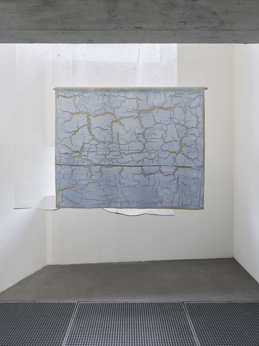 Carlos Bunga, Free Standing Painting (Haus Konstruktiv), 2024, Installation with paintings made of latex, glue and felt, construction safety net, Various dimensions. Exhibition view, Museum Haus Konstruktiv, 2024. Courtesy the artist. Photo: Conradin Frei