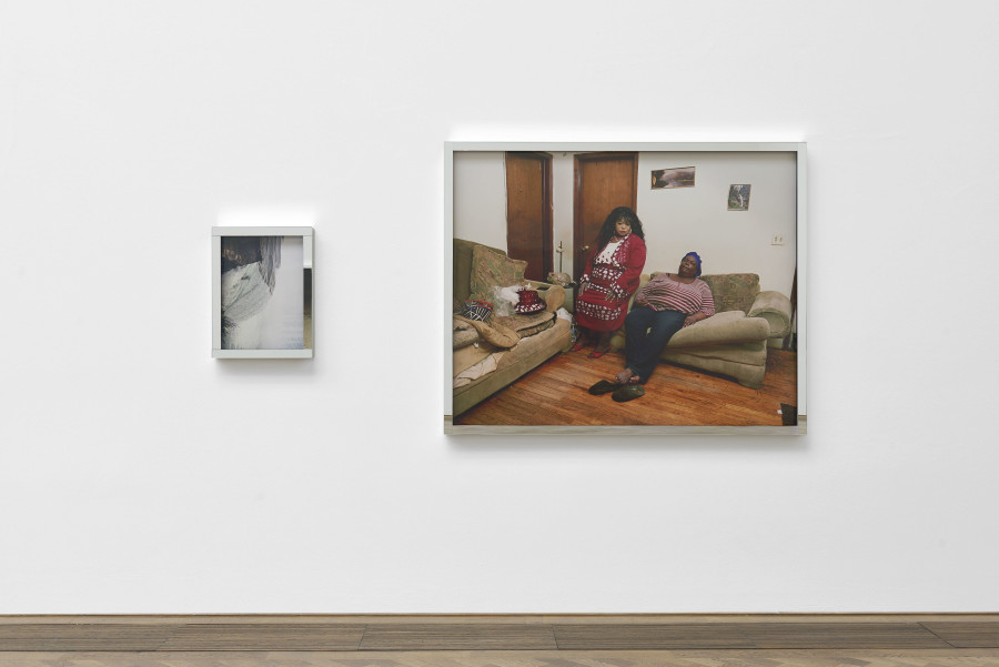 Deana Lawson, installation view, Centropy, Kunsthalle Basel, 2020, view on Niagara Falls, 2018 (left) and Taneisha’s Gravity, 2019 (right). Photo: Philipp Hänger / Kunsthalle Basel