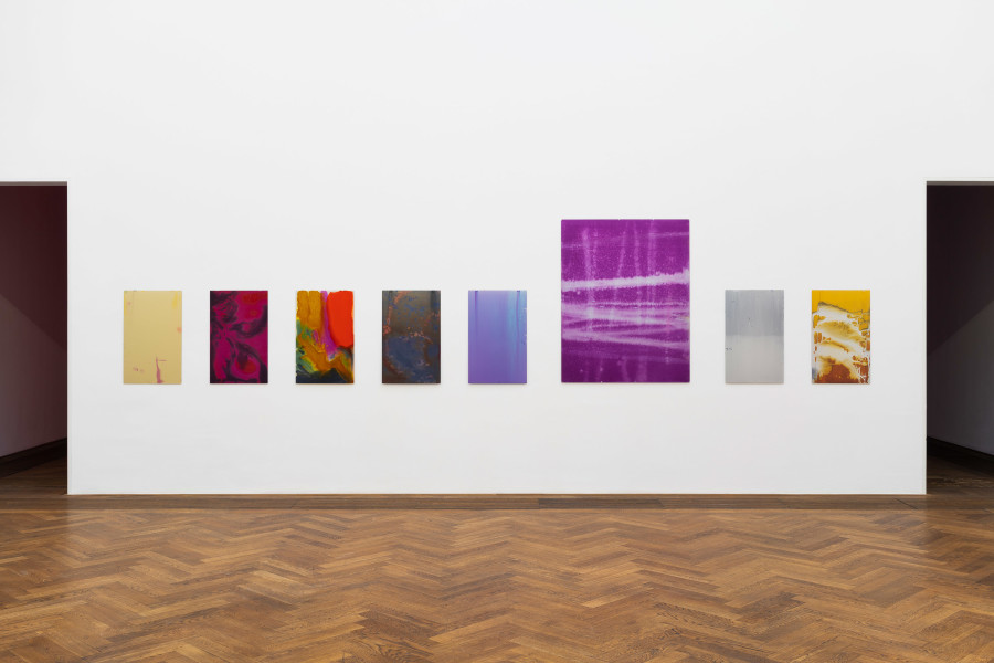 Raphael Hefti, installation view, Salutary Failures, Kunsthalle Basel, 2020, view on (f. l. t. r.) RHE 9519; RHE 9520; RHE 9521; RHE 9526; RHE 9527; RHE 9530; RHE 9525; RHE 9506, all 2020. Photo: Gunnar Meier / Kunsthalle Basel. Courtesy of the artist.