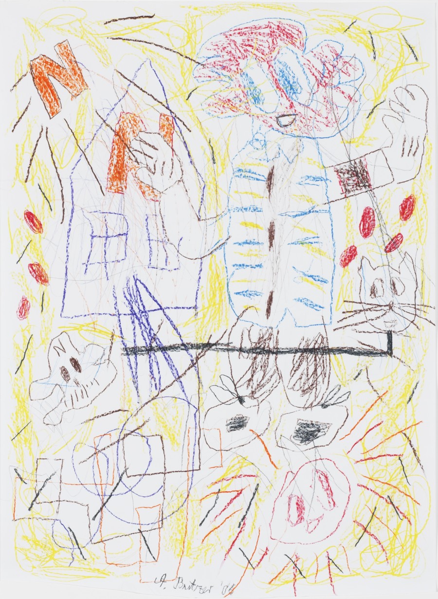 André Butzer, Untitled 2006, wax crayon on paper, 68x50cm. Image courtesy and copyright Livie Fine Art