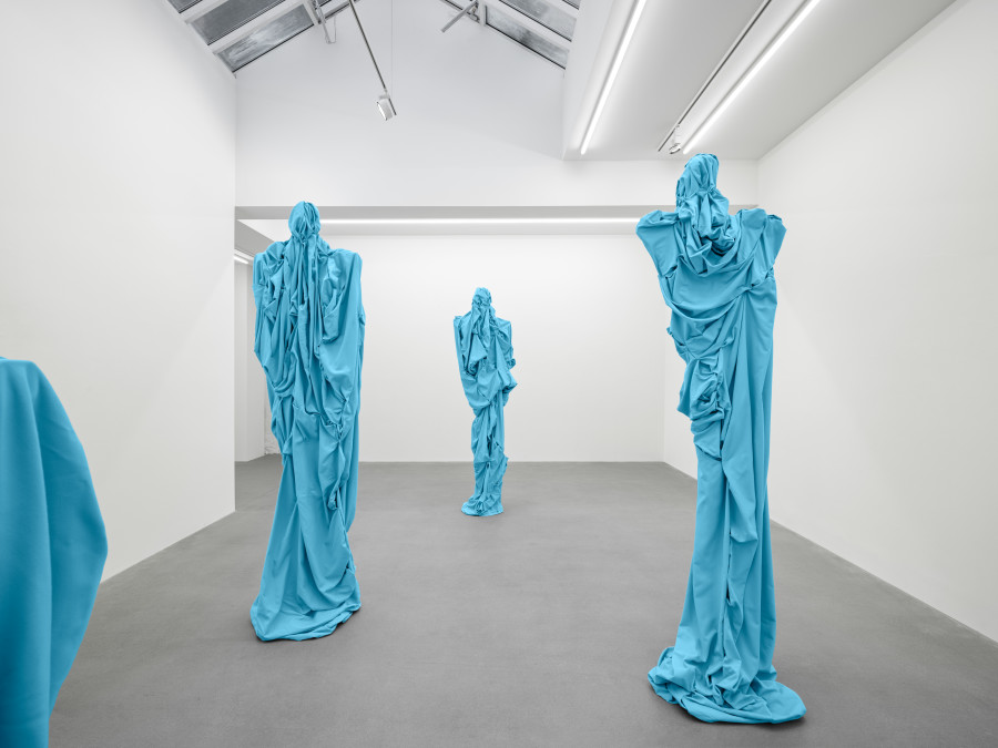 Installation view, Aria Dean, Sandra Mujinga, Tschabalala Self, Galerie Eva Presenhuber, Zurich, Waldmannstrasse, 2026. © the artists. Courtesy the artist and Galerie Eva Presenhuber, Zurich / Vienna. Photo: Stefan Altenburger Photography, Zürich