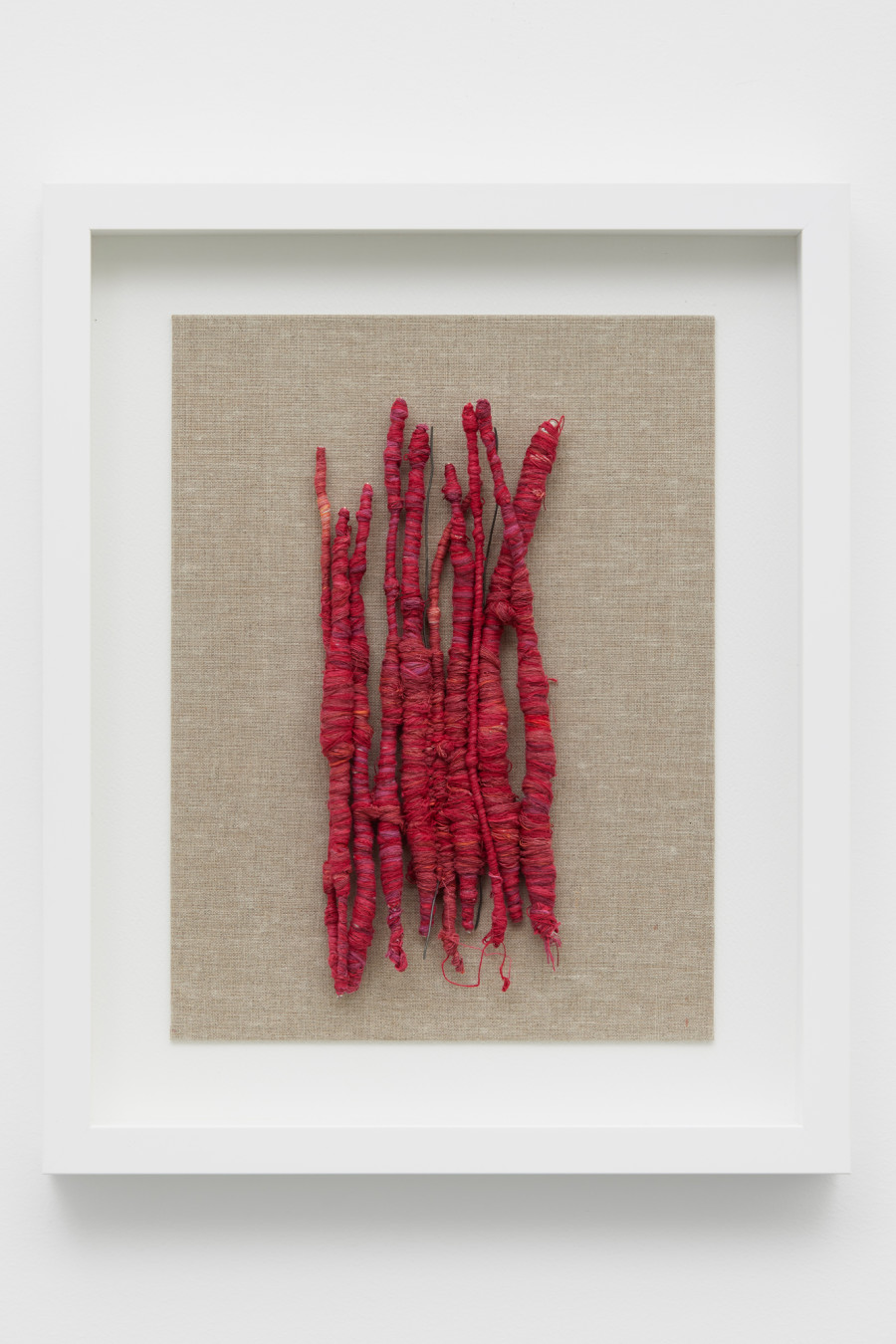 Soojin Kang, Untitled (mould), 2022, Silk, jute, cotton, linen and wire, framed, 54 x 44 cm (frame). Courtesy: the artist and Ben Hunter, London. Photo: Hannes Heinzer