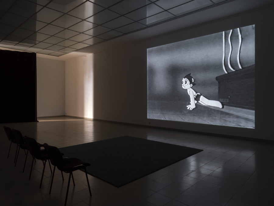 Tourism, Kunsthaus Glarus, 2021, installation view. Terre Thaemlitz, Lovebomb, 2003–2005, Single-channel video projection (color, sound), 57:46 min. Courtesy the artist and Comatonse Recordings. Photo: CE