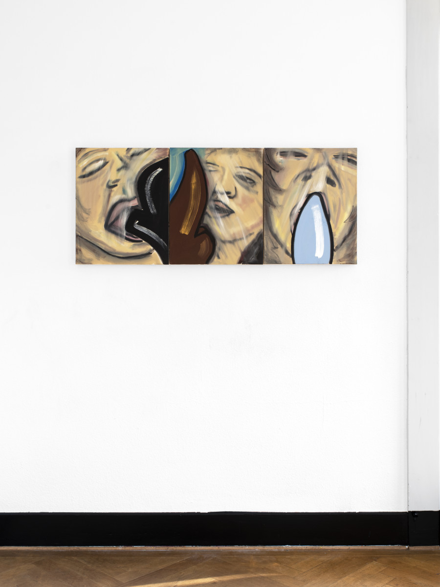 Azize Ferizi, Untitled #1, 2022, oil on canvas, 50 x 40 cm (left), Azize Ferizi, Untitled #2, 2022, oil on canvas, 50 x 40 cm (center), Azize Ferizi, Untitled #3, 2022, oil on canvas, 50 x 40 cm (right). Credit image: James Bantone