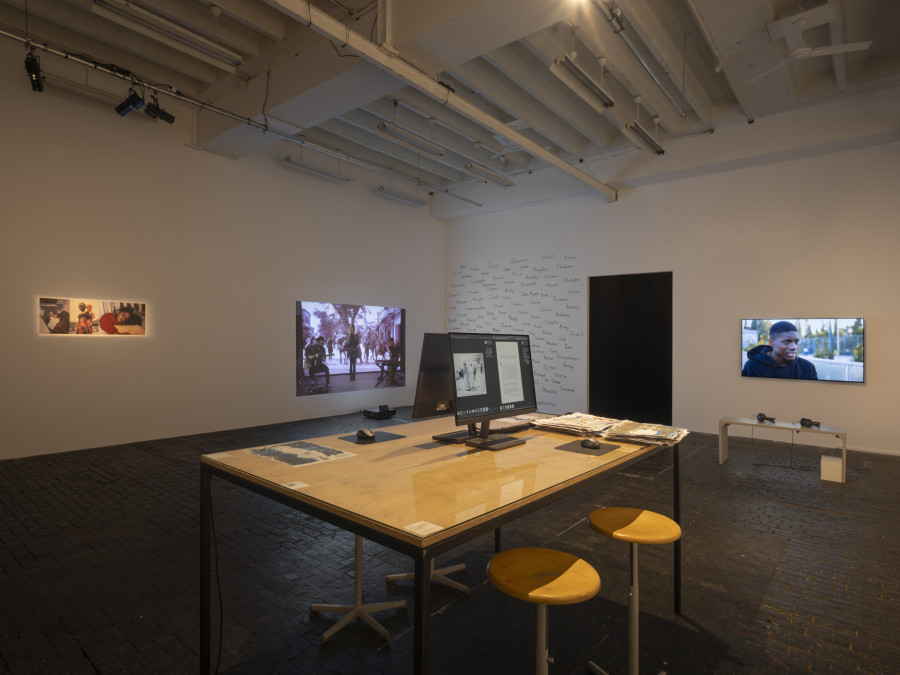 Exhibition view of Re/member Your House with the project the AfroGreeks by Døcumatism and a solo show by Menelaos Karamaghiolis at Centre d’Art Contemporain Genève (November 1st‒December 23, 2023). © Centre d’Art Contemporain Genève. Photo: Julien Gremaud