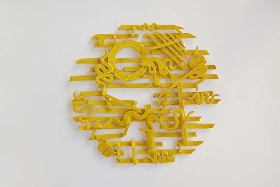 Martin Chramosta, Yellow Charm, 2021. Glazed ceramic. 52 x 48 x 1.5 cm. Unique. Photographer: Moritz Schermbach. Courtesy the artist and VITRINE