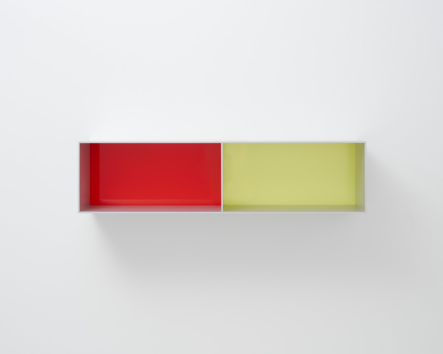 Donald Judd, Untitled, 1988, Clear anodized aluminum with red and chartreuse plexiglass, 9 7/8 x 39 3/8 x 9 7/8 inches (25 x 100 x 25 cm). © Judd Foundation/Artists Rights Society (ARS), New York. Photo: Maris Hutchinson. Courtesy Gagosian