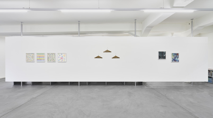 Installation view "Beyond Imagery", with artworks by Wade Guyton, Thomas Hirschhorn, Laura Arminda Kingsley, Mingjun Luo, Olga Titus, and Beat Zoderer. Edition VFO, 2024. Photo: Bernhard Strauss