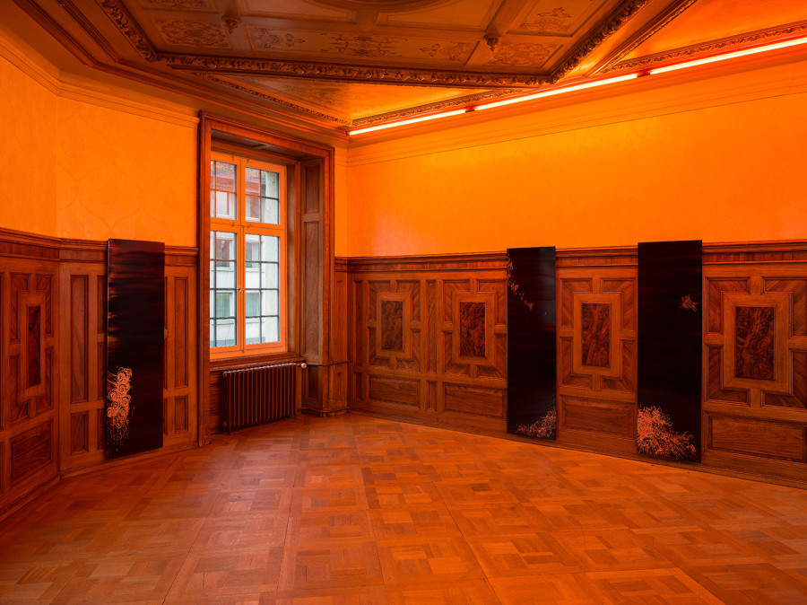 Izidora I LETHE, Deluge (seep, 2026; Deluge (leak , 2026; Deluge (gush , 2026, exhibition view Kunsthaus Langenthal. Pho- to: Cedric Mussano, Kunsthaus Langenthal. Courtesy: Izidora I LETHE.