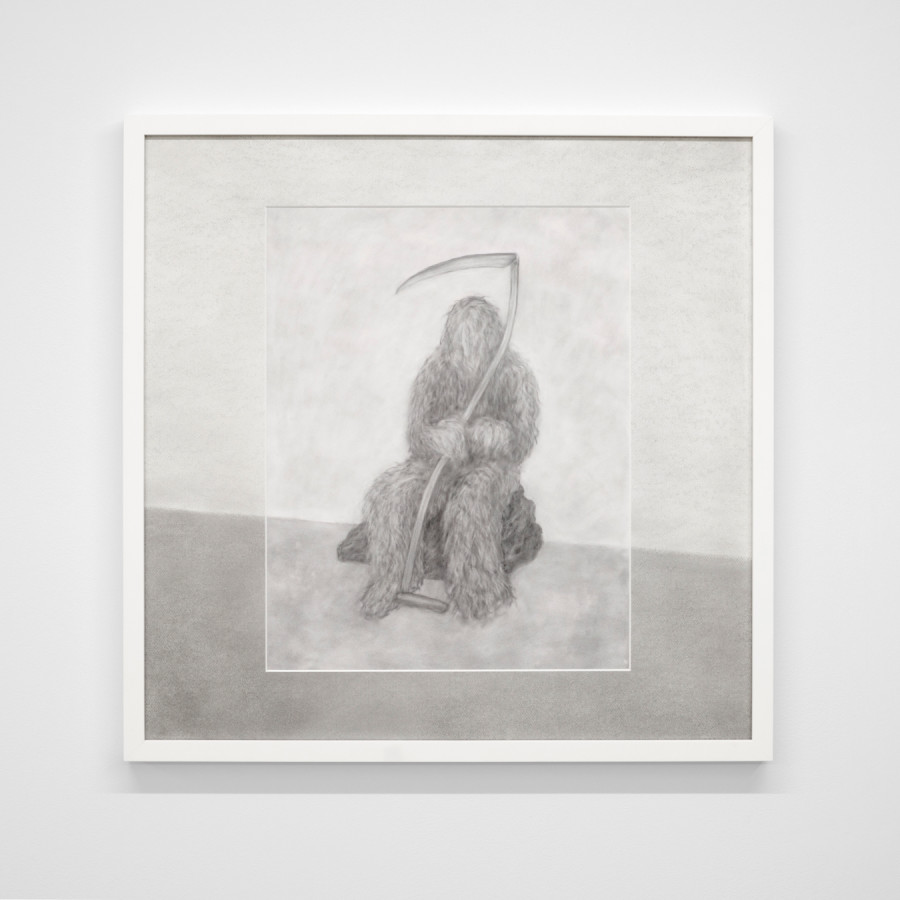 Adam Cruces, Figure with Scythe (Reaper), 2024, Pastel on velour and mat board, 62 x 62 cm. Photo copyright: Flavio Karrer. Courtesy: Adam Cruces and Blue Velvet, Zürich