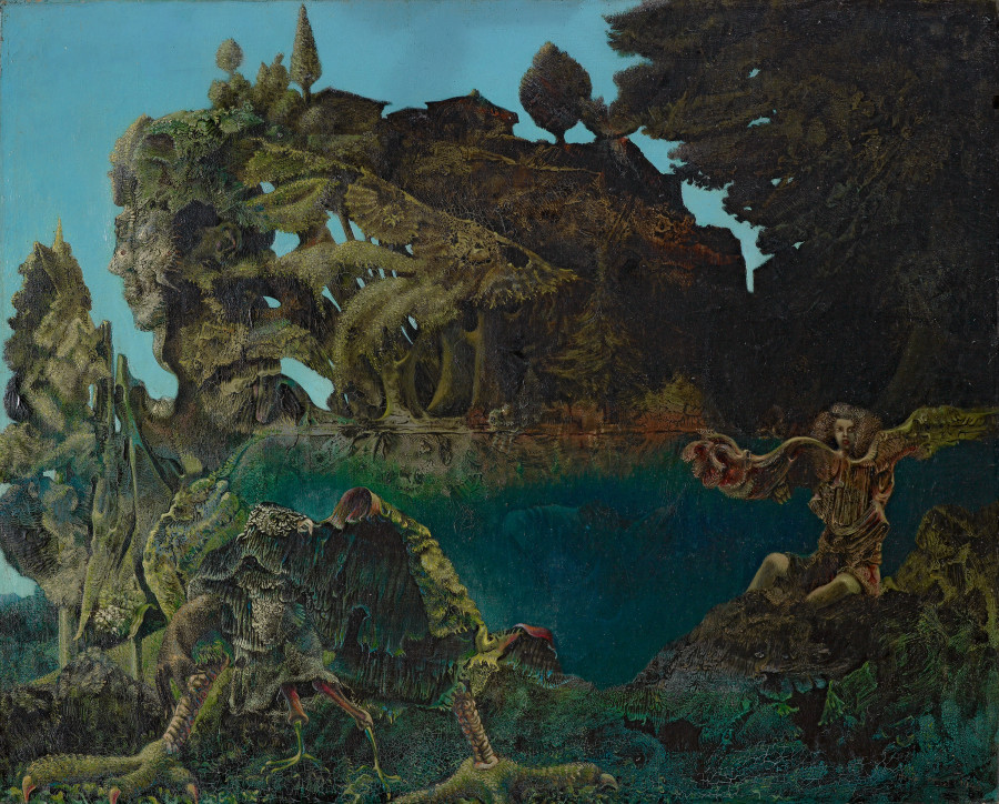 Max Ernst, Swampangel, 1940. Oil on canvas, 65.2 × 81 cm. Fondation Beyeler, Riehen/Basel, Gif of Ulla and Richard Dreyfus-Best © 2021, ProLitteris, Zurich Photo: Robert Bayer