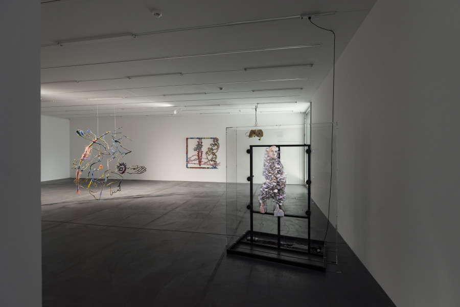 Installation view ‘Julien Creuzet - Orpheus was musing upon braised words (...)’, Luma Westbau, Zurich, 2023. Photo: Nelly Rodriguez