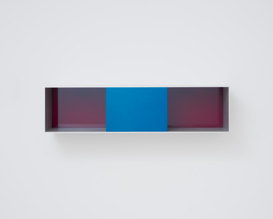 Donald Judd, Untitled, 1991, Clear and turquoise anodized aluminum with blue over red plexiglass, 9 7/8 x 39 3/8 x 9 7/8 inches (25 x 100 x 25 cm). © Judd Foundation/Artists Rights Society (ARS), New York. Photo: Maris Hutchinson. Courtesy Gagosian