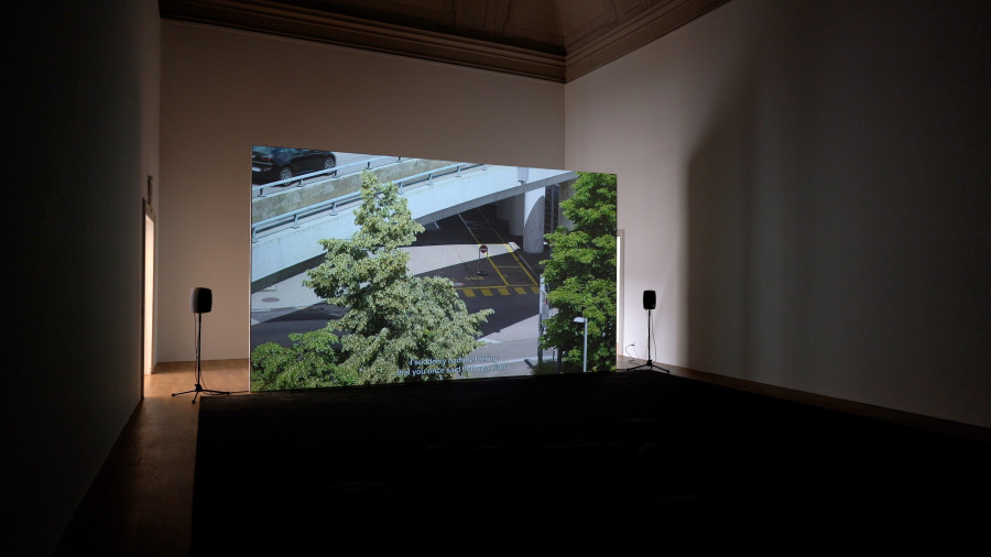 Exhibition view at Kunsthalle Winterthur with the video From Our Window, 2022. Photo by Kunsthalle Winterthur
