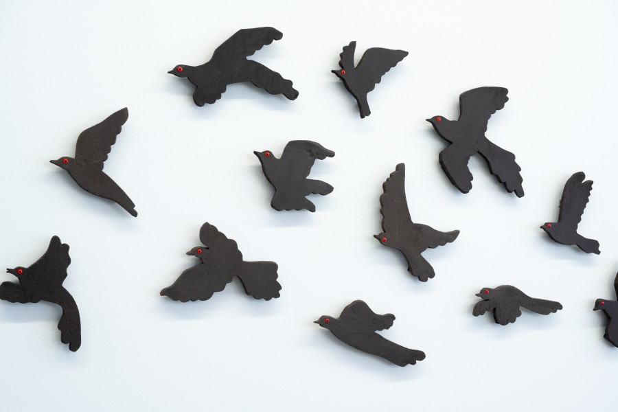 Emilia Bergmark, exhibition view, Going, Going, Gone., detail view of EX (Passenger Pigeon), 2025, von Bartha, Basel, 2026. Photo: Finn Curry / von Bartha. Courtesy of the artist and von Bartha.