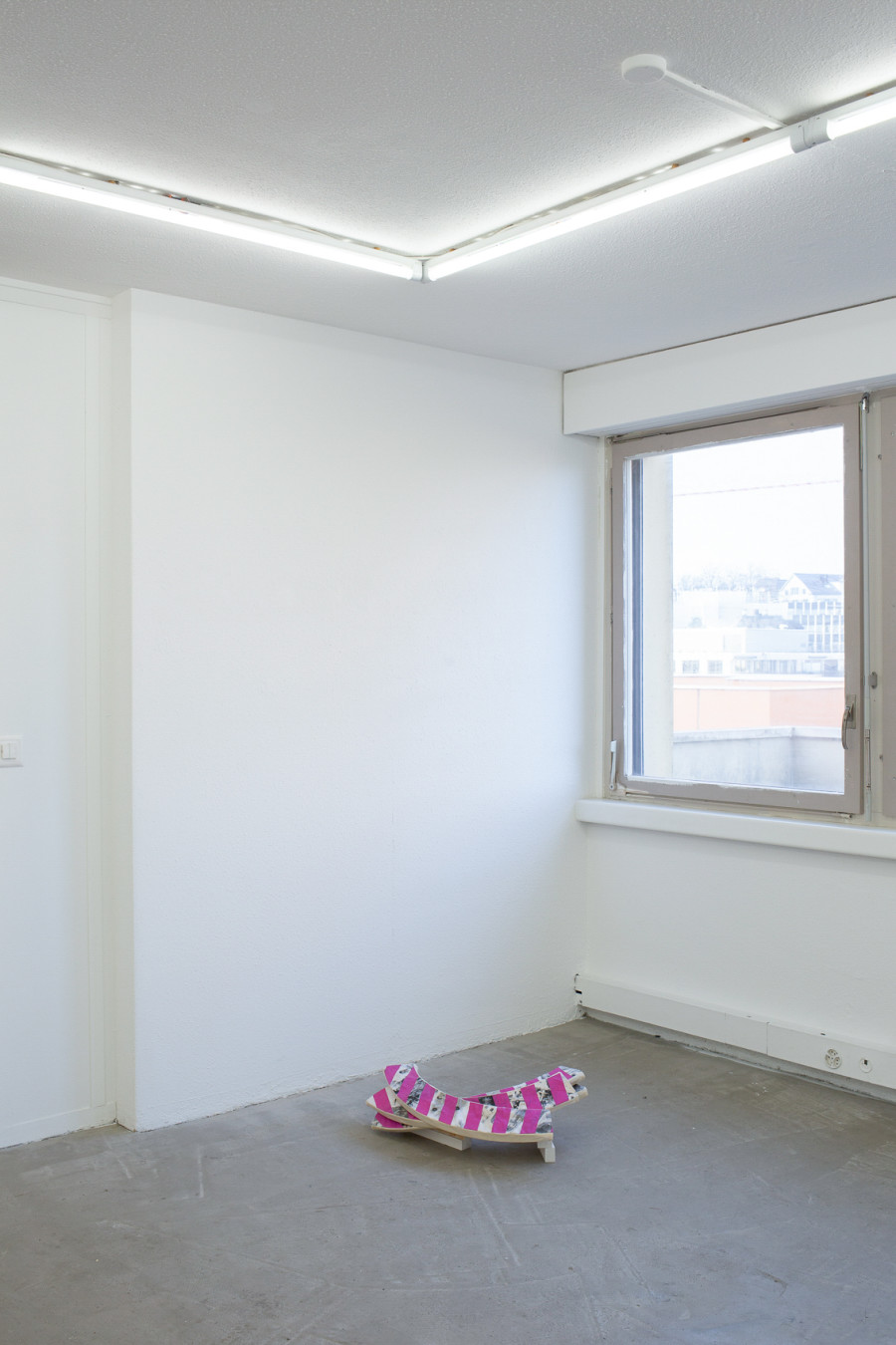 Exhibition view, Pirouettenschwindel, HAMLET. Karolin Braegger, Commercial suicide, 2024, Print and acrylic on cotton, stiffened, 70x35x25cm. Photo credit: Leevi Toija