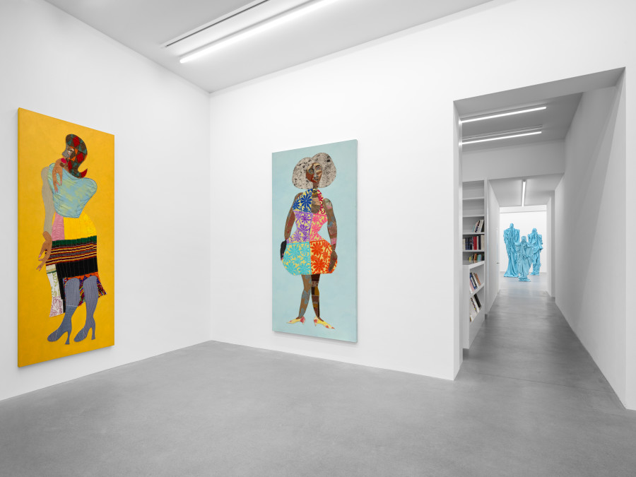 Installation view, Aria Dean, Sandra Mujinga, Tschabalala Self, Galerie Eva Presenhuber, Zurich, Waldmannstrasse, 2026. © the artists. Courtesy the artist and Galerie Eva Presenhuber, Zurich / Vienna. Photo: Stefan Altenburger Photography, Zürich