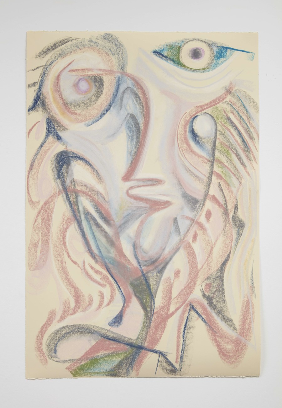 Johannes VanDerBeek, Pastel Face #2, 2022, pastel on paper, 113.03 x 76.2 cm. Photo by Jason Wyche. Courtesy of the artist and Livie Fine Art