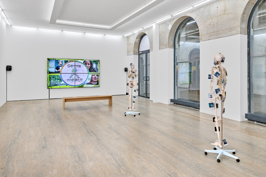 Exhibition view, Chris Lovasoa Kauffmann, Mammoth steps. One for Kevin, two for Lisa, Halle Nord, Geneva, 2025. Photo credit: © Thomas Maisonnasse / Halle Nord, 2025