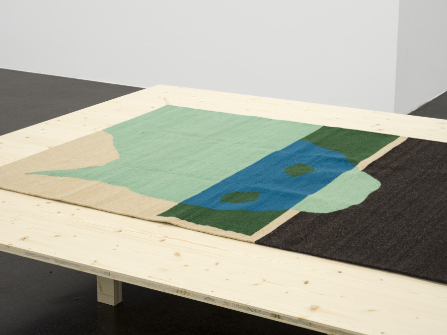 Ulrike Müller, Rug (gato verde) (Detail), Wool handwoven in the workshop of Jerónimo and Josefina Hernández Ruiz, Teotitlán del Valle, Oaxaca, Mexico, 2015. Photo: Cedric Mussano