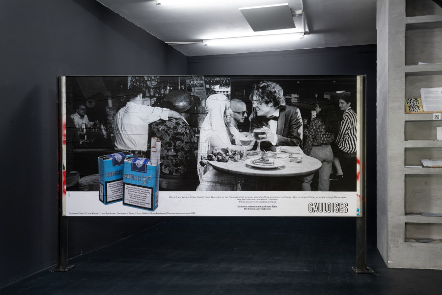 UMORISMO MISTERIOSO, ‘Advertisement (Gauloises 1978-2023)’, 2023, Inkjet-print on metal billboard, Installation view at Last Tango, Zurich, 2023, photo by Luca Klett