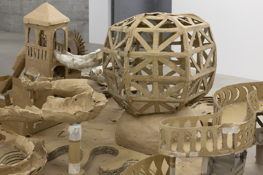 Sebastián Dávila, Modelo para una isla, 2025, cardboard, 250 × 130 × 100 cm. Photography: Gina Folly / all images copyright and courtesy of the artists and For, Basel