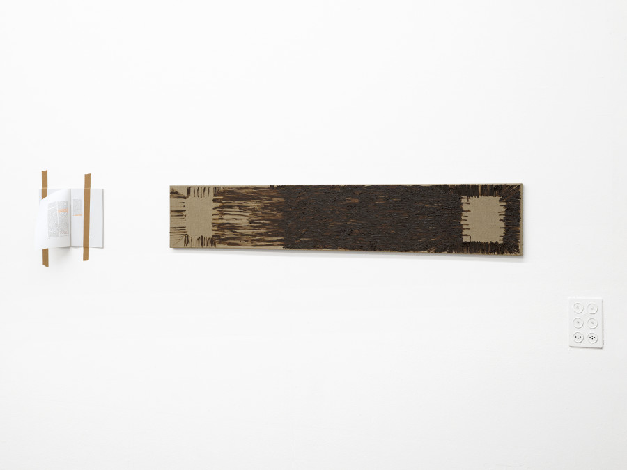 Vera Palme, Scaffolding, 2025 & Two Brown Paintings, 2025 in Diversion, Kunsthalle Winterthur, 2025. Photo: Cedric Mussano. Courtesy of Kunsthalle Winterthur.