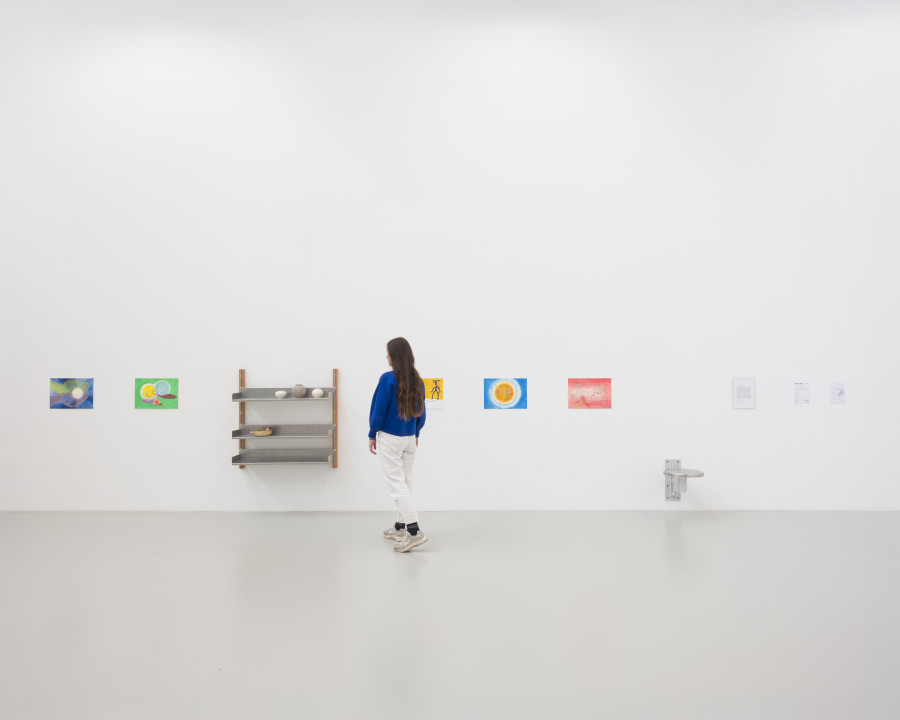 Bureaucracy Studies, Standard Seating Height, 2025. With works and documents by: Florian Bonny, Charlie Froud, CASE (Nicholas Tammens, Sung Tieu, Studio for Propositional Cinema), Kyung Roh Bannwart, Sun Tieu, Ernie Wang, Musée Ariana Genève, L’Atelier des musées (Ville de Neuchâtel). Courtesy: Bureaucracy Studies. Exhibition view, CAN Centre d’art Neuchâtel, 2025. Photo: S. Verdon